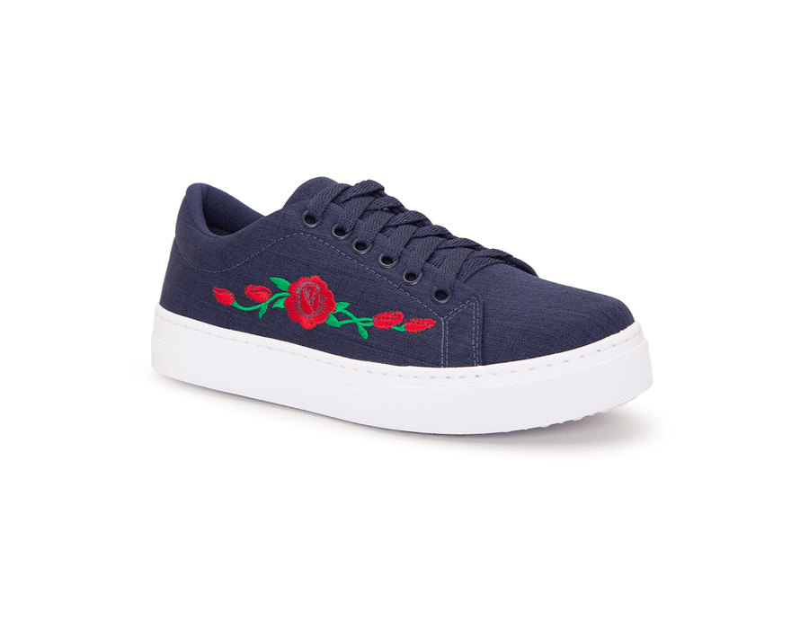 Tênis Siena Bordado Flor Dk Shoes Jeans Escuro