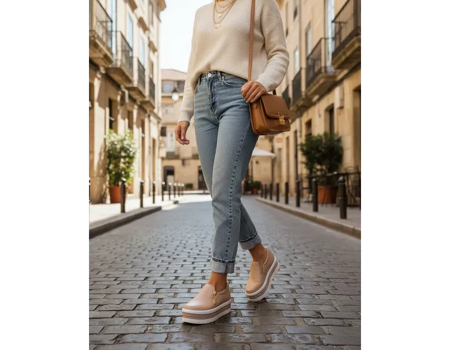 Tênis Feminino Slip On Zíper Sola Alta DK Rosê