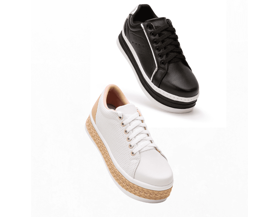 Kit 2 Pares Tênis Dk Casual Branco e Preto Plataforma