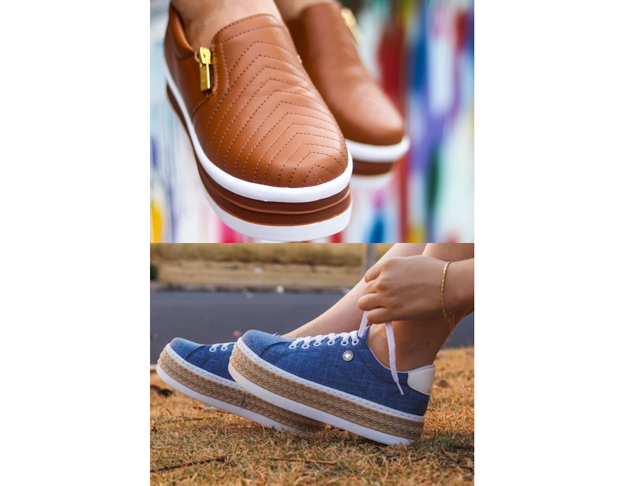 Kit 2 Pares Tênis Dk Ziper cost Stras Jeans claro