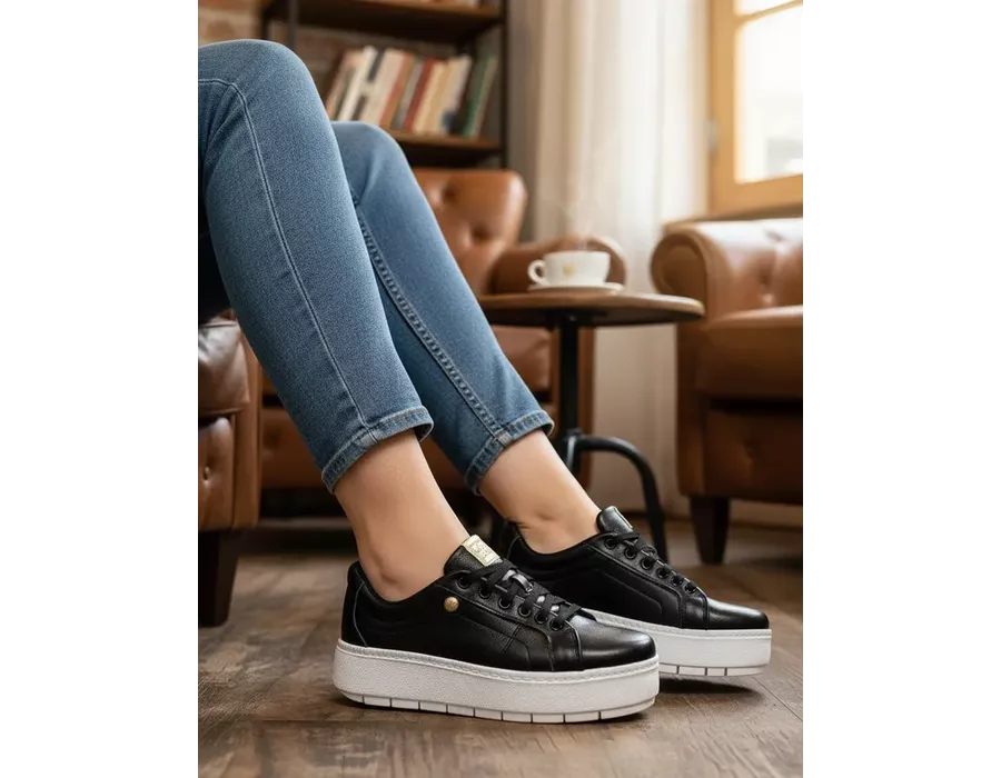 Tênis Casual Flat Amarrar Glitter DK Shoes Off White Couro Legítimo