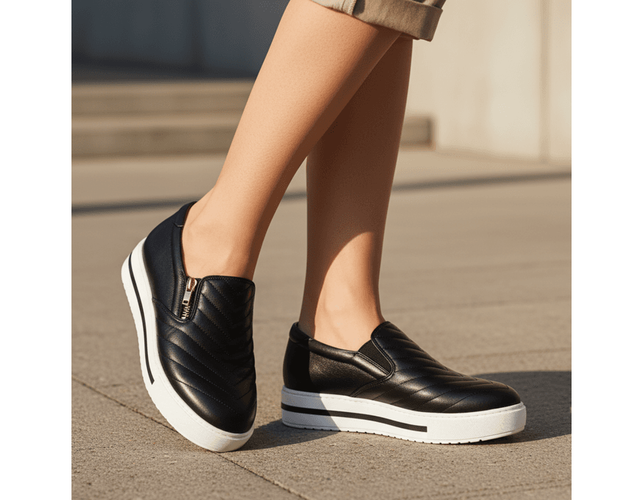 Tênis Slip On Zíper Iate Costura Frontal Calce Fácil Confortável Dk Shoes Preto