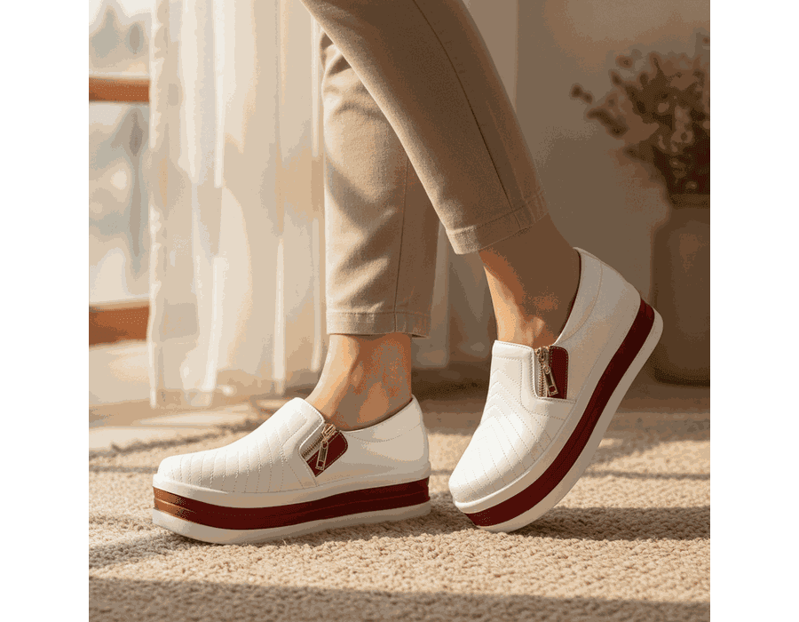 Tênis Slip on Zíper Costura Frontal Sola alta Dk Shoes Vermelho