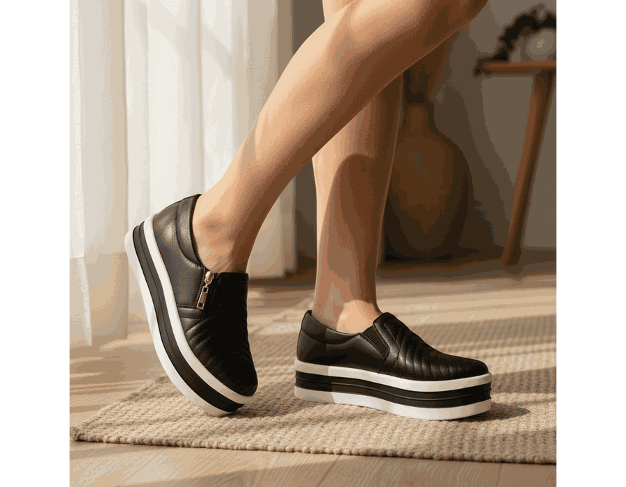 Tênis Dk Shoes Calce Fácil Slip Preto Ziper Sola Alta Confortável