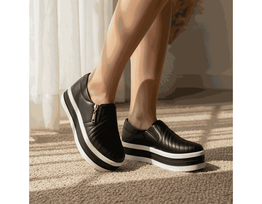 Tênis Dk Shoes Calce Fácil Slip Preto Ziper Sola Alta Confortável