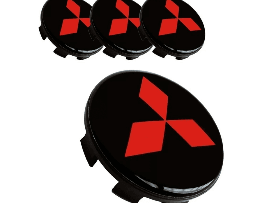 Kit 4 Calotinhas Centro de Roda Mitsubishi Triton – Estilo Preto com Vermelho + Encaixe Firme nas Rodas Originais