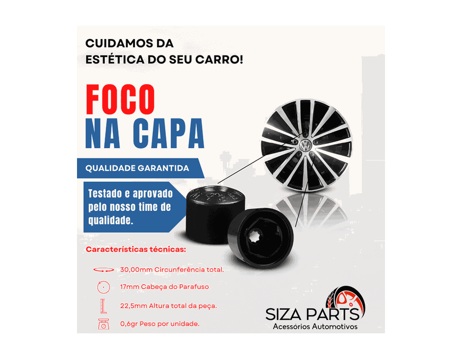 Kit 20 Capas de Parafuso 17mm VW Preto + Chave – Acabamento e Proteção