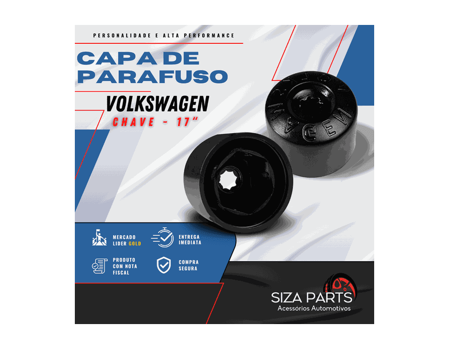 Kit 20 Capas de Parafuso 17mm VW Preto + Chave – Acabamento e Proteção