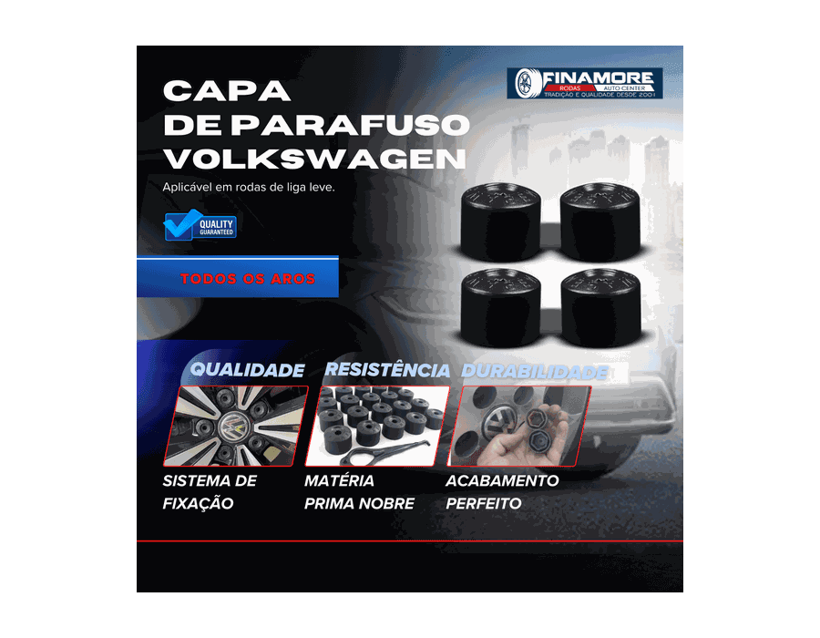 Kit 20 Capas de Parafuso 17mm VW Preto + Chave – Acabamento e Proteção