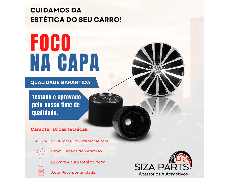 CAPA DE PARAFUSO CHAVE 17 PRETO - VW (20 PEÇAS)
