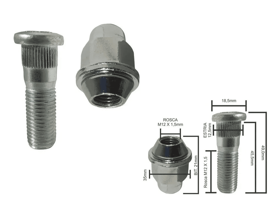 Kit 4 Prisioneiros + 4 Porcas Cromadas Hyundai – Fixação Segura e Acabamento Premium