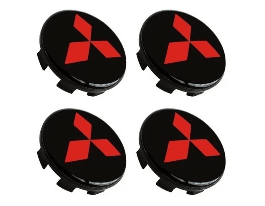 Kit 4 Calotinhas Centro de Roda Mitsubishi Triton – Estilo Preto com Vermelho + Encaixe Firme nas Rodas Originais