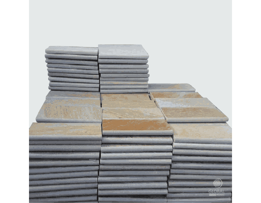 Borda Boleada Pedra São Tomé Amarela - 30 X 30cm | GLOBAL PEDRAS