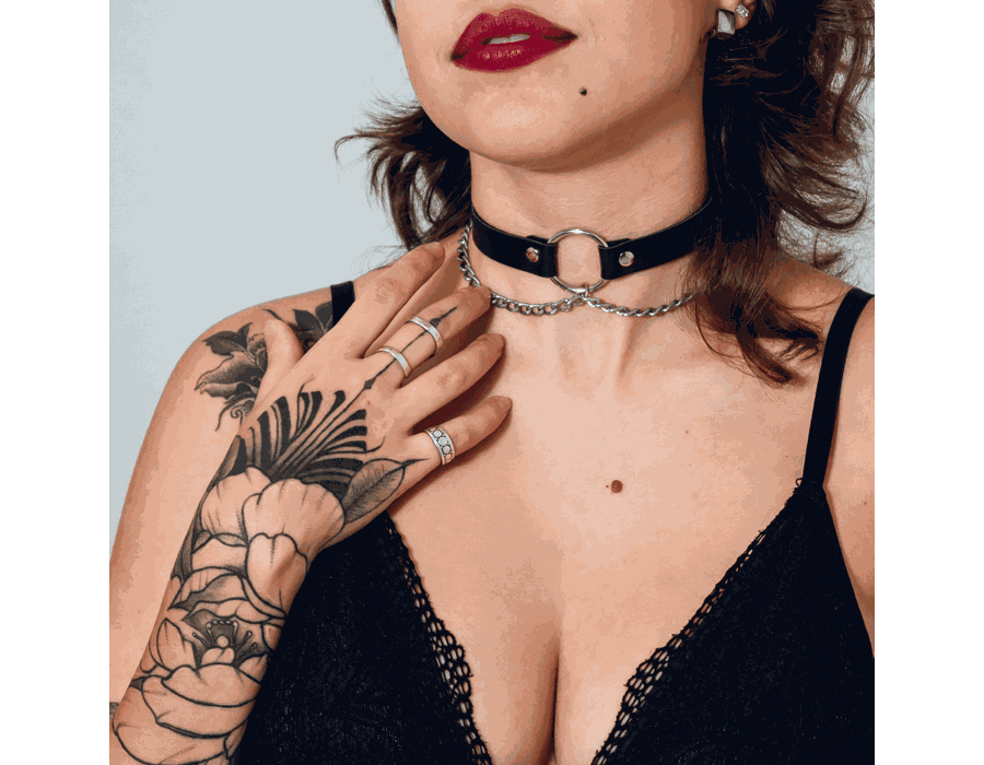 Choker Gargantilha com Argola e Correntes Finas Prateado