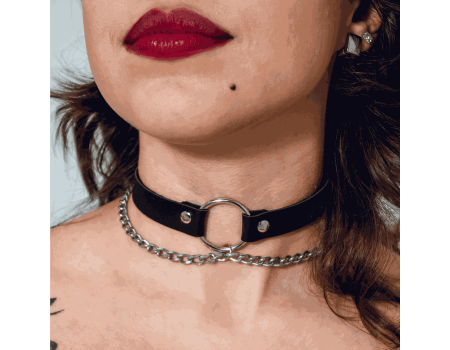 Choker Gargantilha com Argola e Correntes Finas Prateado