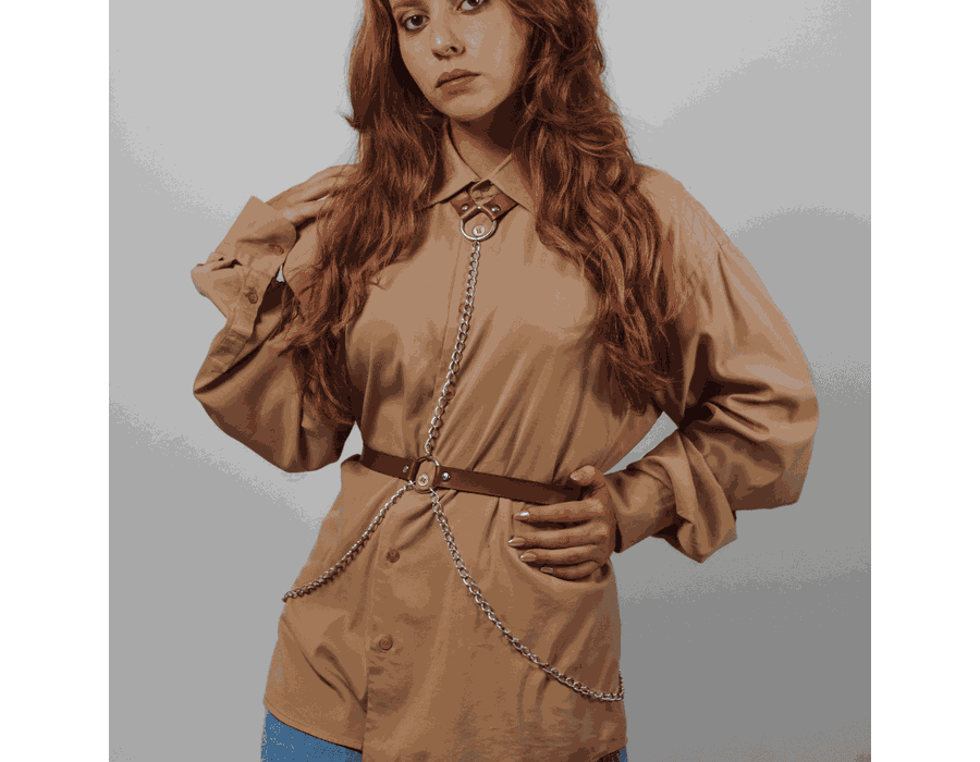 Harness de Corpo In Chains Marrom com Correntes Franjinhas na Cintura