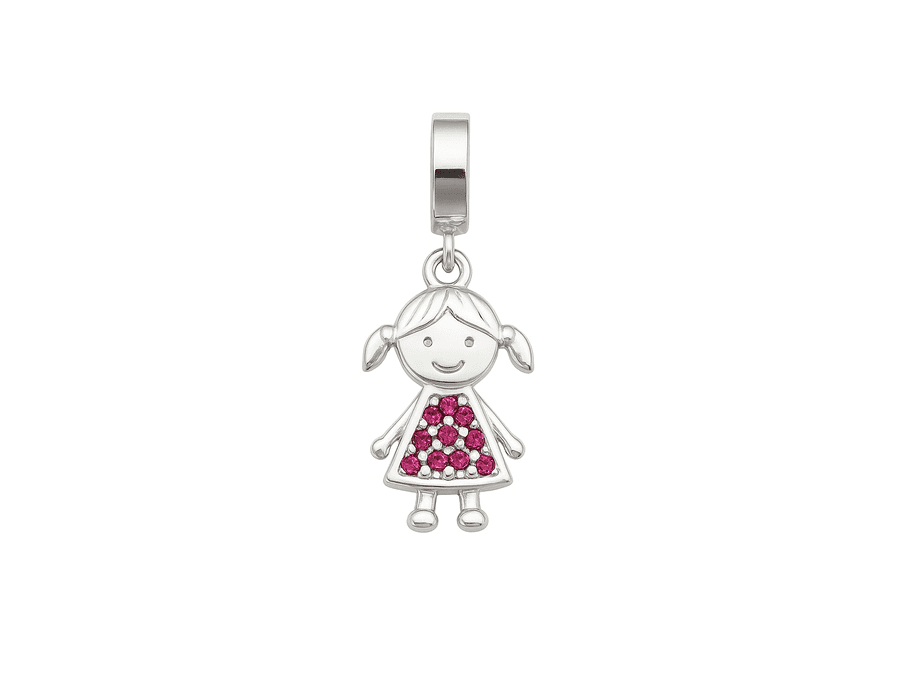 Berloque Menina Cravejado Rosa Prata 925 - 6102 - M S ACESSORIOS