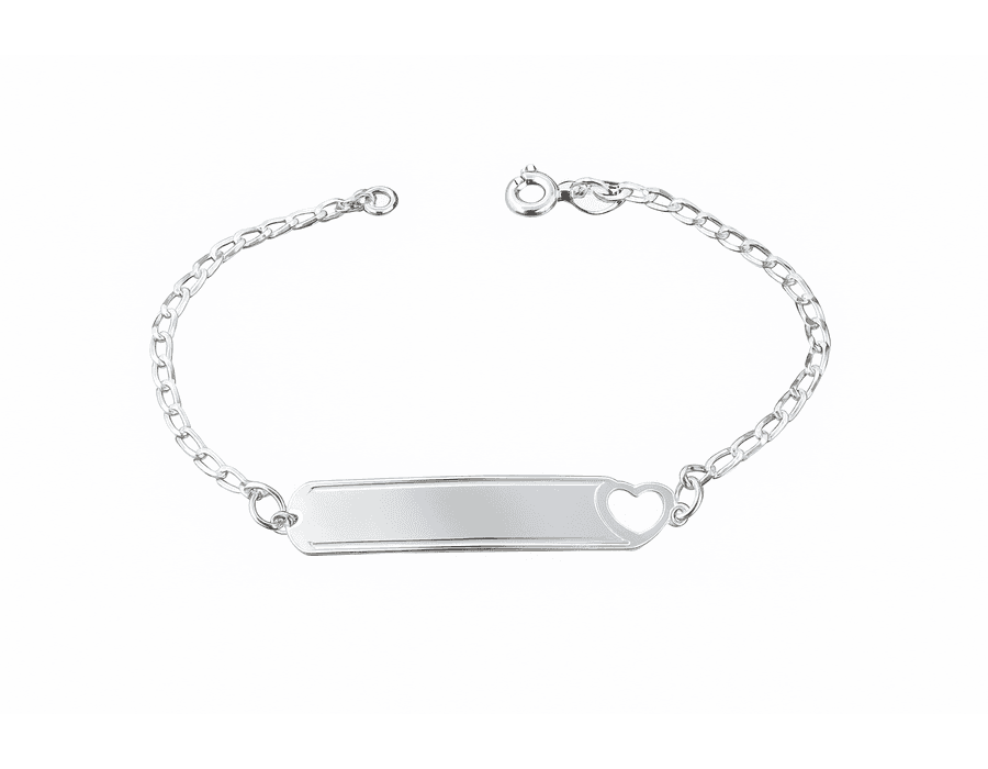 Pulseira Placa Infantil Coração Em Prata 925 - 399... - MEDALS STORE