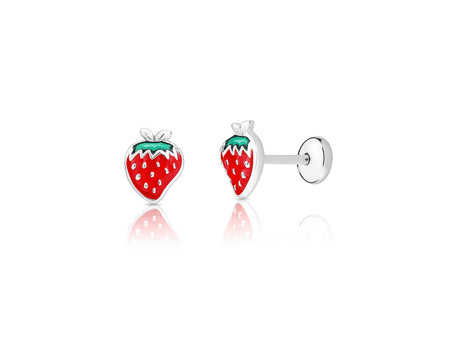 Brinco BabyPress Morango Prata 925 - 6095 - MEDALS STORE