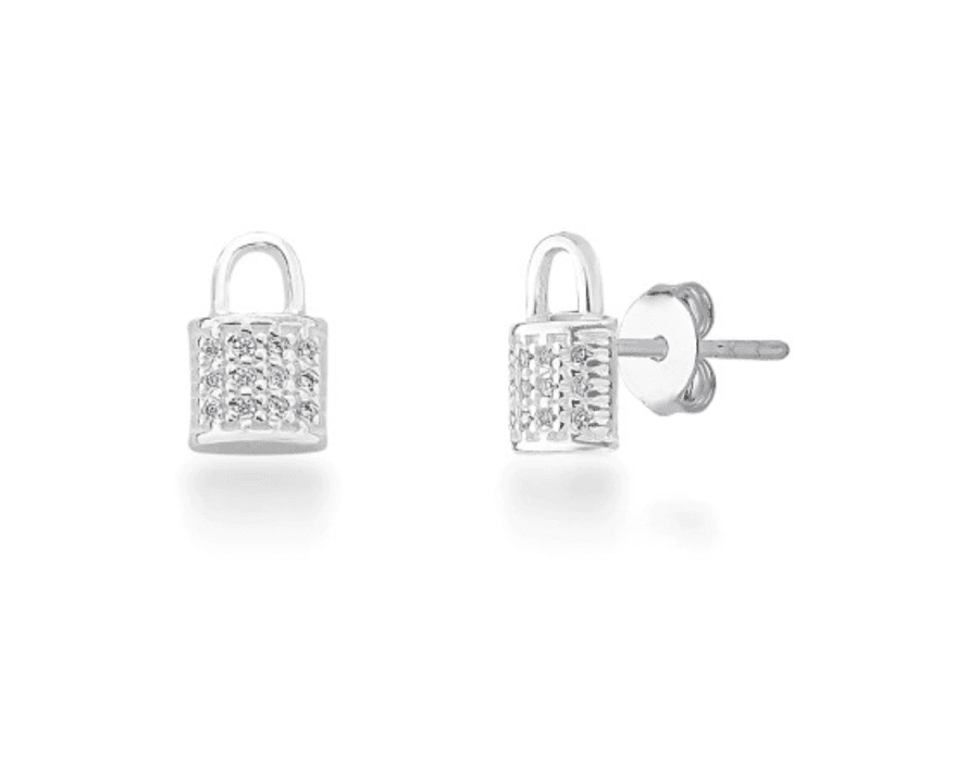 Brinco Cadeado Cravejado Prata 925 - 6081 - M S ACESSORIOS