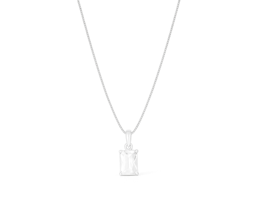 Colar Pedra Retangular Cristal Prata 925 - 1034 - MEDALS STORE