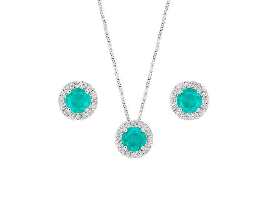Conjunto Redondo Cravejado Turmalina Prata 925 - 4... - MEDALS STORE