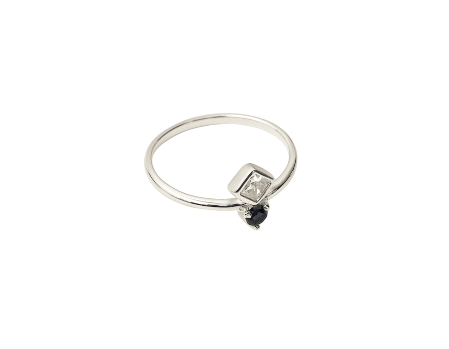 Anel Pedra Dupla Cristal e Azul Prata 925 - 6162 - M S ACESSORIOS