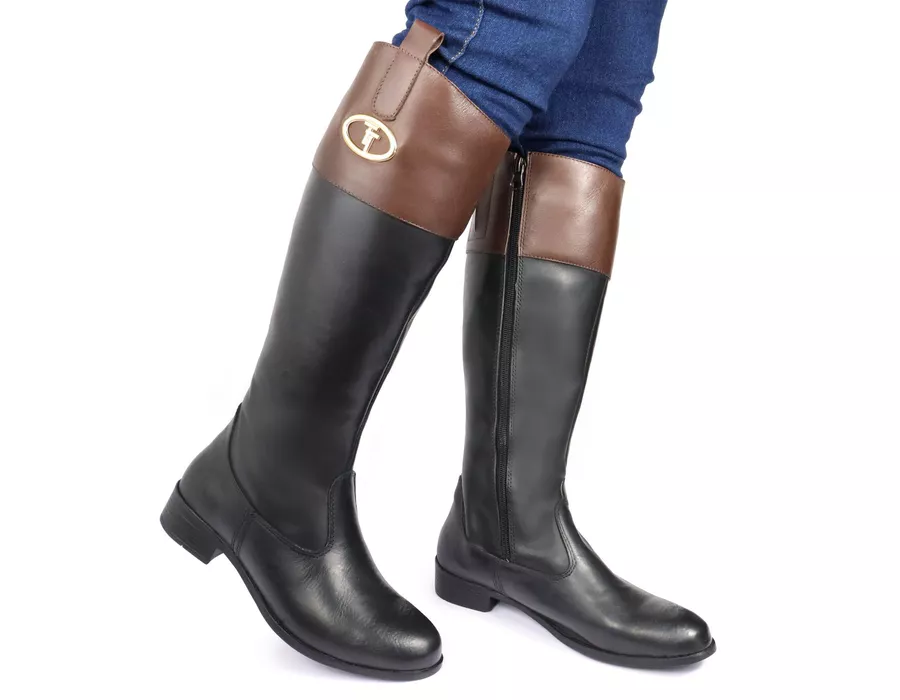 Bota Feminina em Couro Hipismo Montaria Cano Longo Preto | Arietto