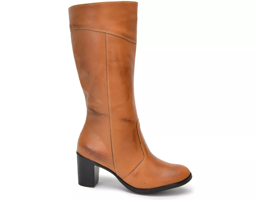 Botas Femininas Cano Médio Salto Grosso Caramelo
