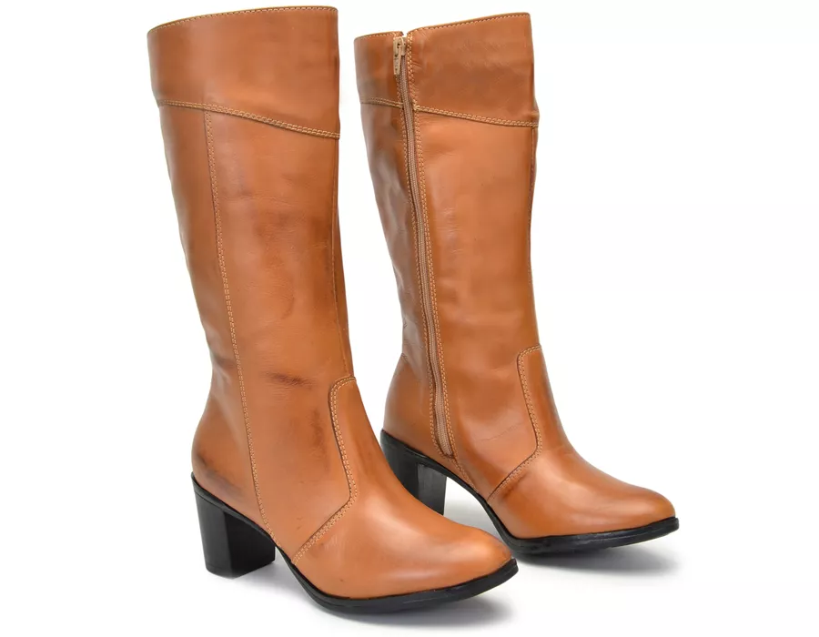 Botas Femininas Cano Médio Salto Grosso Caramelo