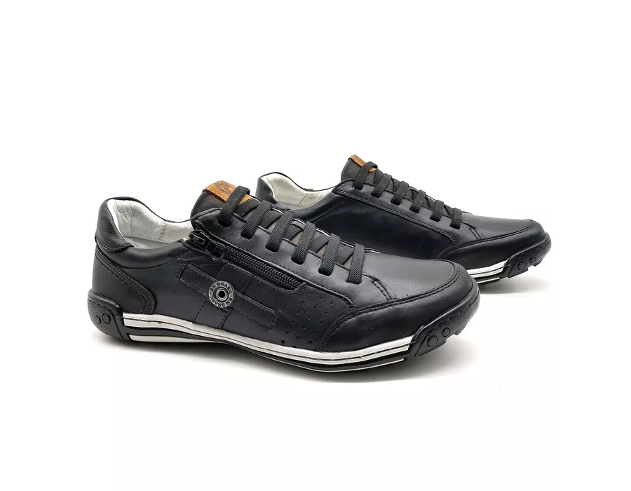 Sapato Masculino Casual Zíper e Elástico Palmilha Ortopédica 148/02 Preto