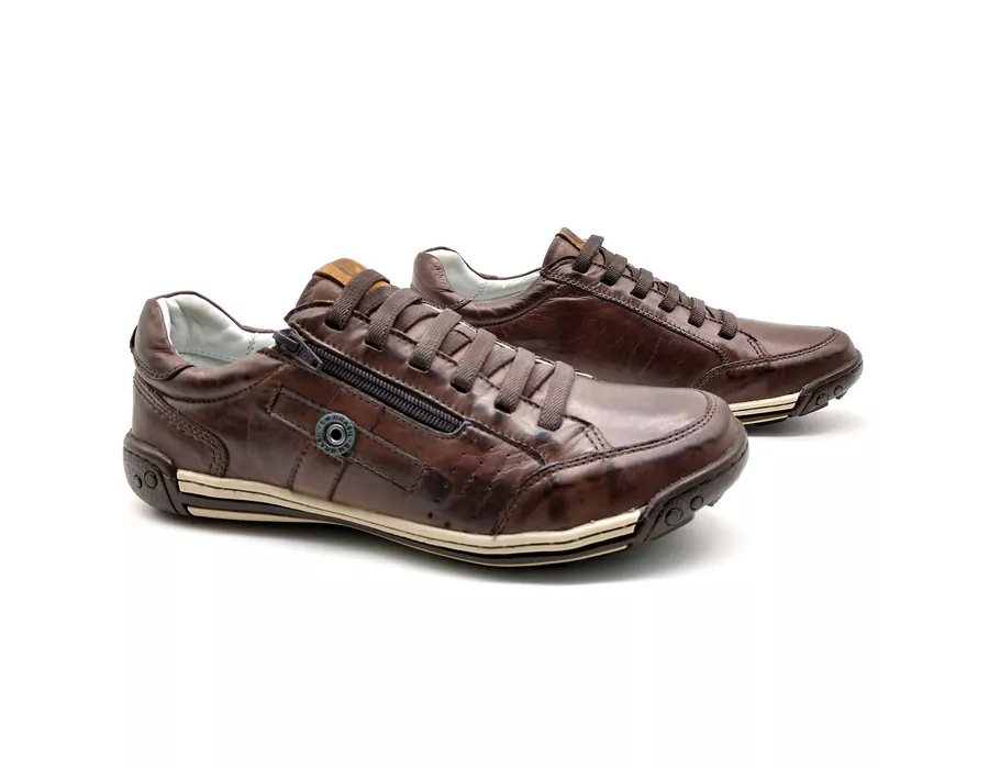 Sapato Masculino Casual Zíper e Elástico Palmilha Ortopédica 148/03 Brown
