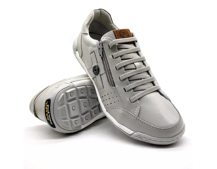 Sapato Masculino Casual Zíper e Elástico Palmilha Ortopédica 148/04 Gelo