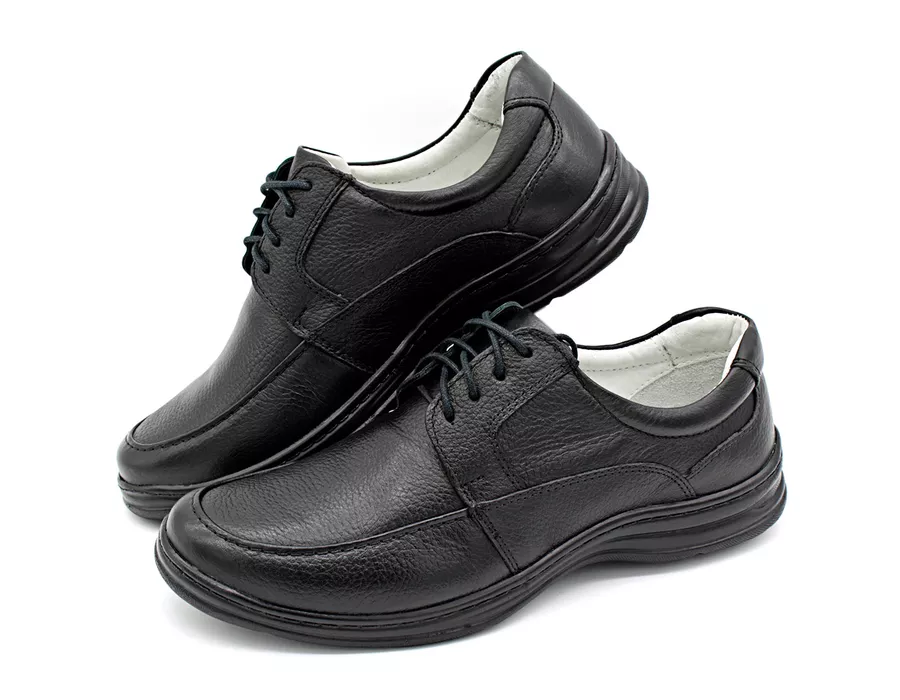 Sapato Confort Plus Bmbrasil De Couro Palmilha Em Gel Extra Leve 2712/01 Preto