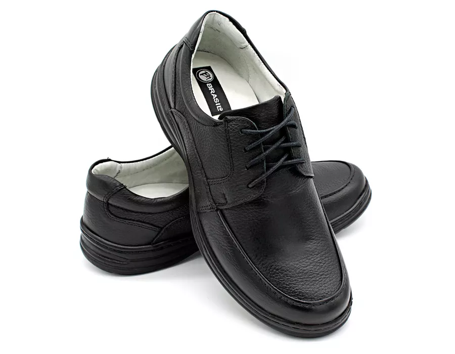 Sapato Confort Plus Bmbrasil De Couro Palmilha Em Gel Extra Leve 2712/01 Preto