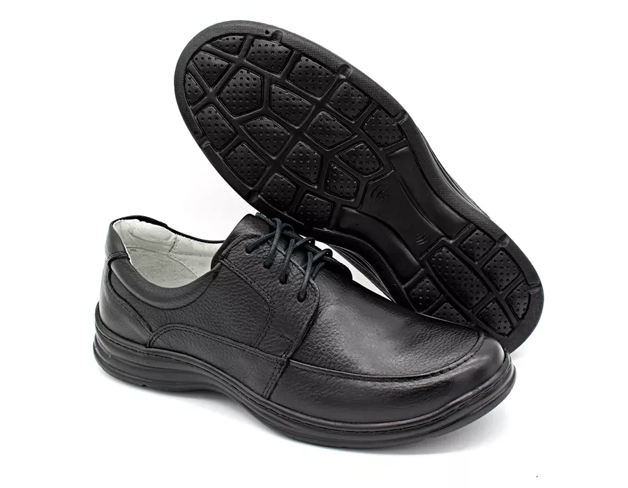 Sapato Confort Plus Bmbrasil De Couro Palmilha Em Gel Extra Leve 2712/01 Preto