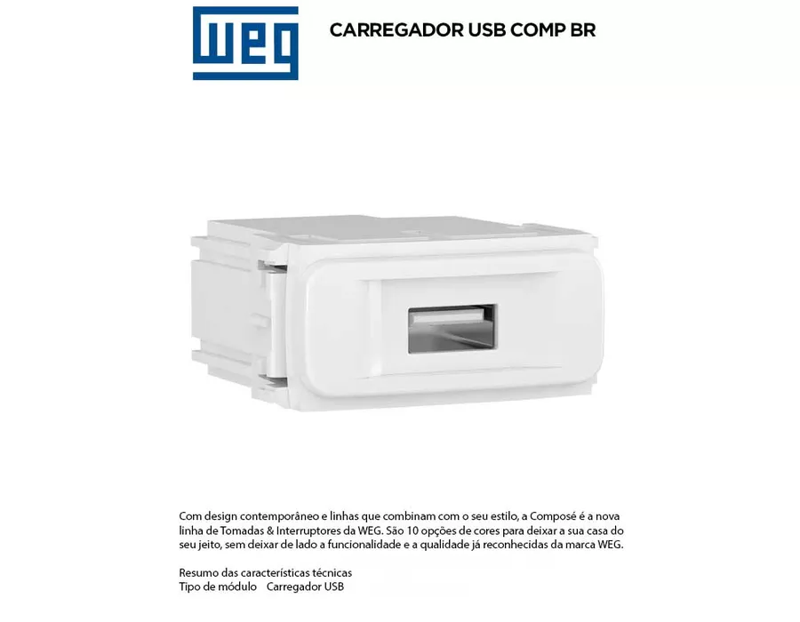 MODULO TOMADA USB BIVOLT KEYSTONE BRANCO COMPOSÉ | Comercial Leal