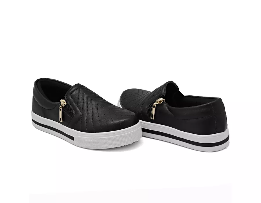 Tênis Slip On Zíper Iate Costura Frontal Dk Shoes Preto | DK Shoes