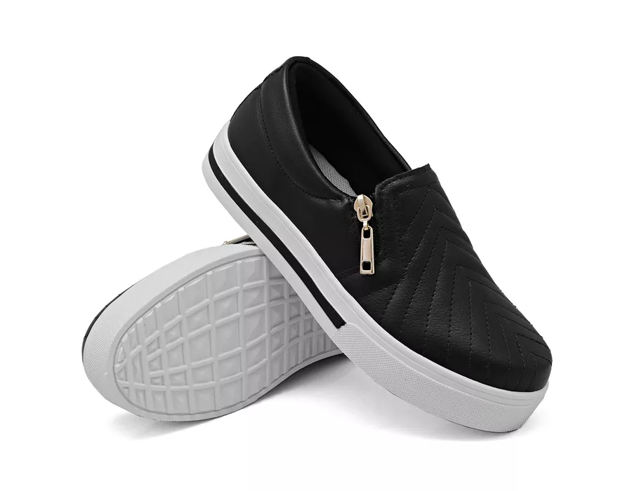 Tênis Slip On Zíper Iate Costura Frontal Dk Shoes Preto | DK Shoes