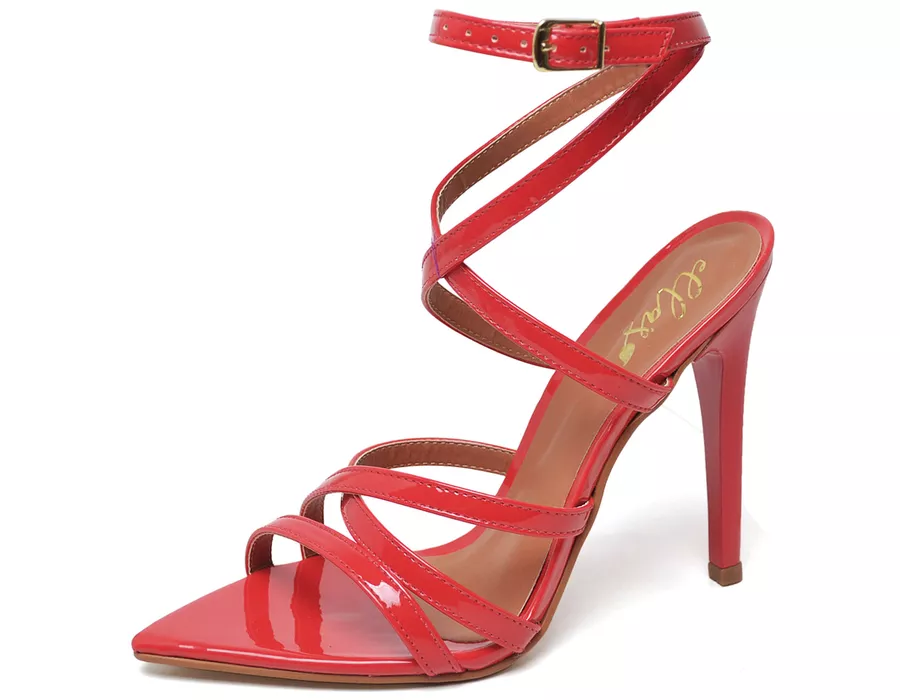 7973 Sandália Salto Alto Bico Folha Verniz Vermelho | ELLA´S ONLINE ...