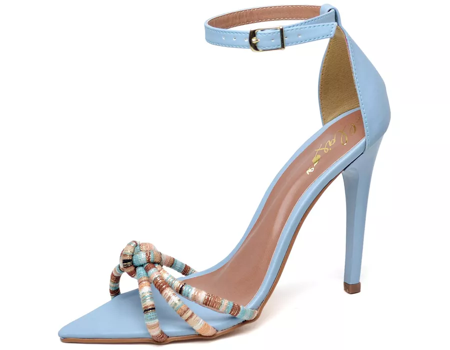 7912 Sandália Salto Alto Bico Folha Napa Indigo/Tira Color | ELLA´S ...