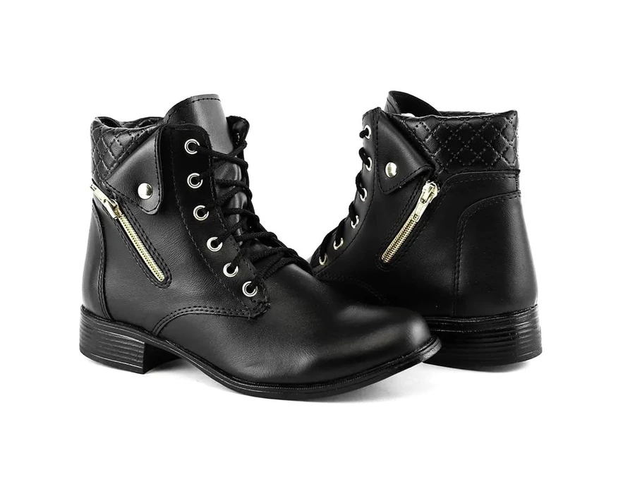 bota coturno feminino cano curto medio com ziper lateral