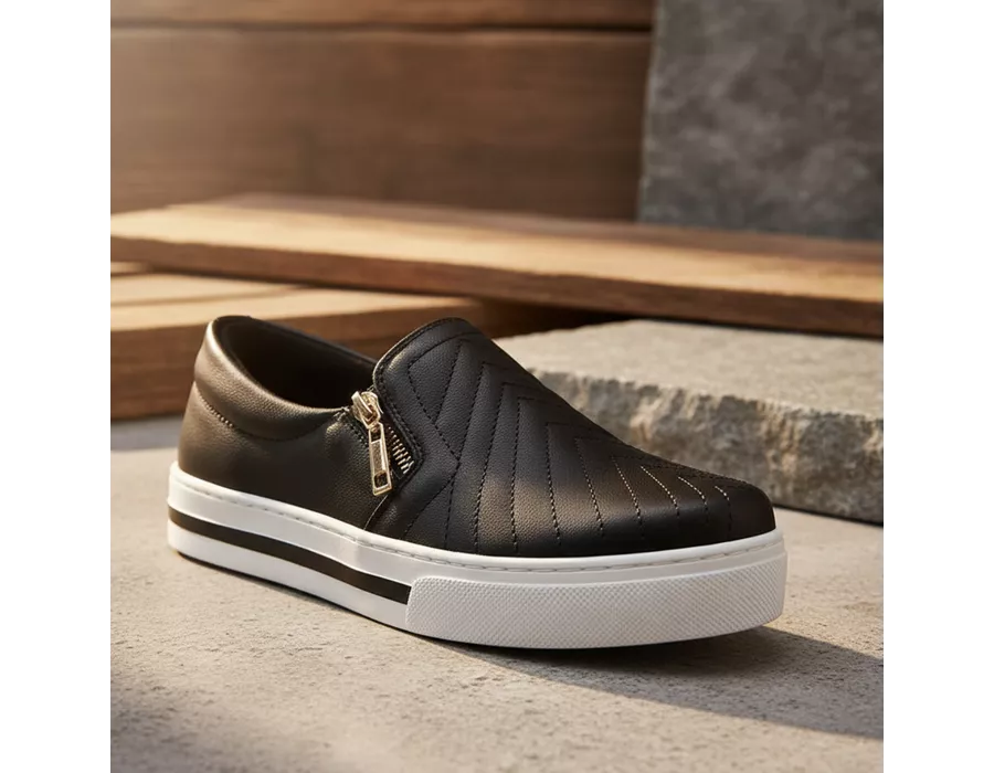 Daisy3様 Tênis Slip On Zíper Iate Costura Frontal Dk Shoes Preto | DK Shoes