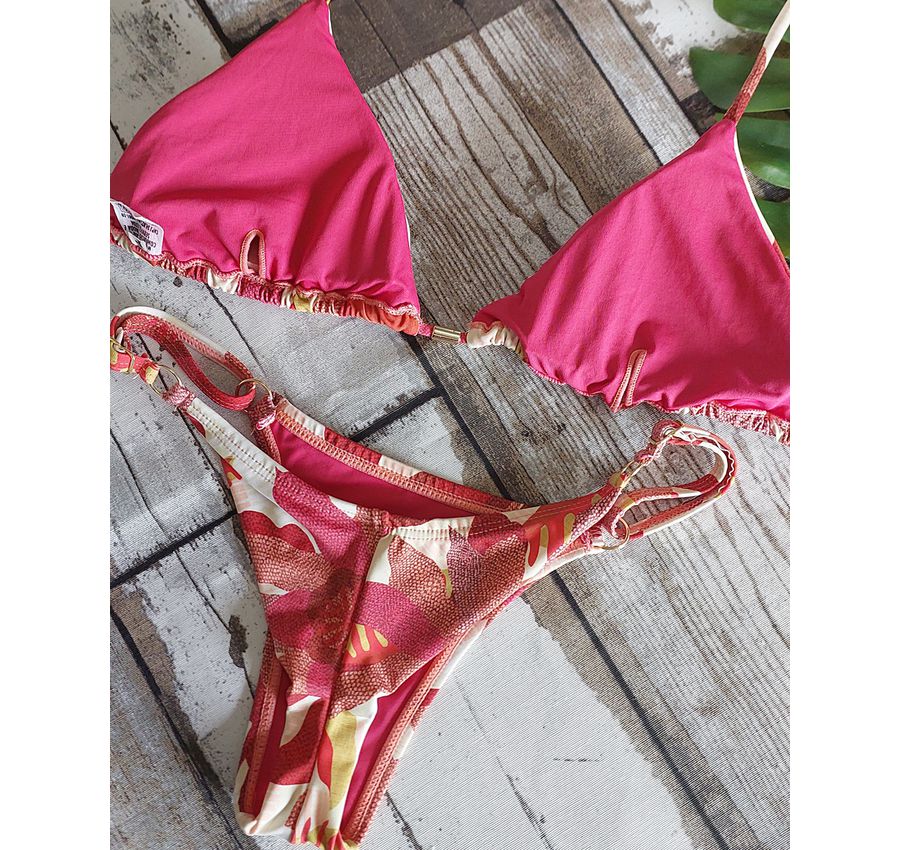 Biquini Fio Duplo Floral Laranja ref es 436
