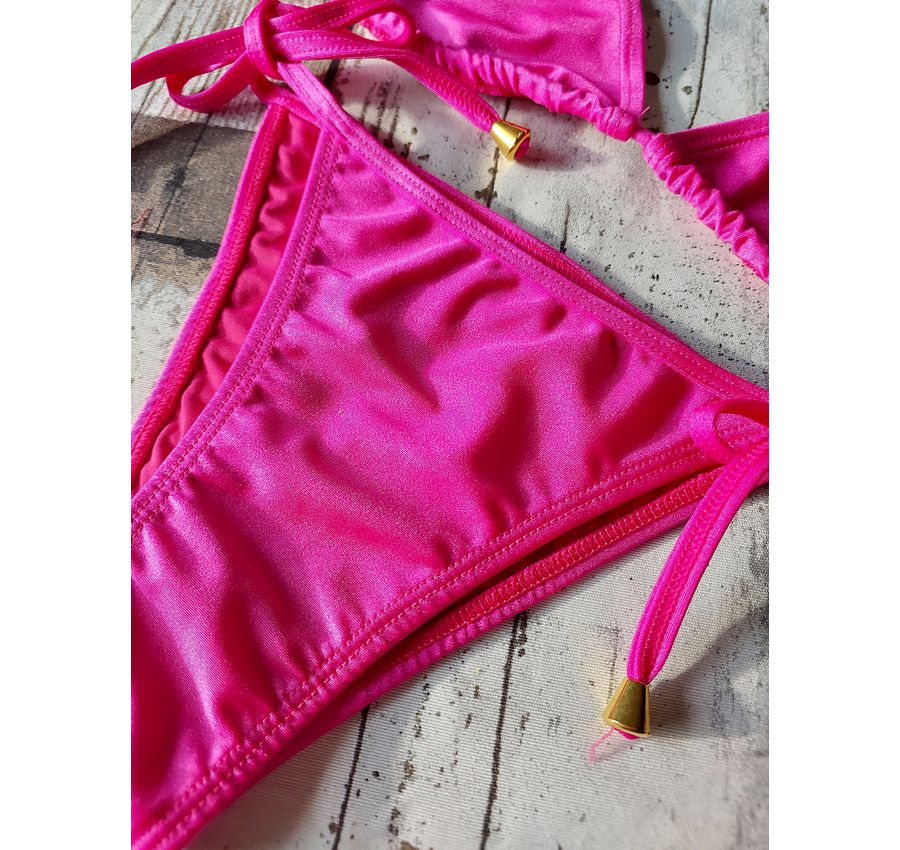 Biquini Cortininha Lacinho Pink Brilho ref bs 473