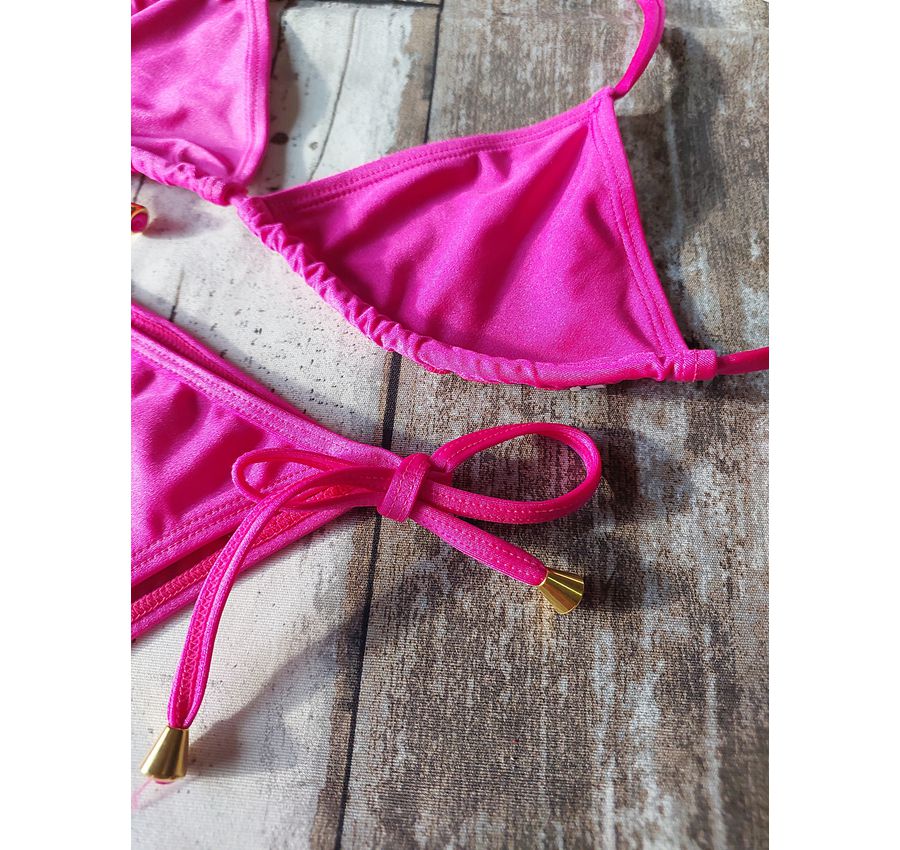 Biquini Cortininha Lacinho Pink Brilho ref bs 473