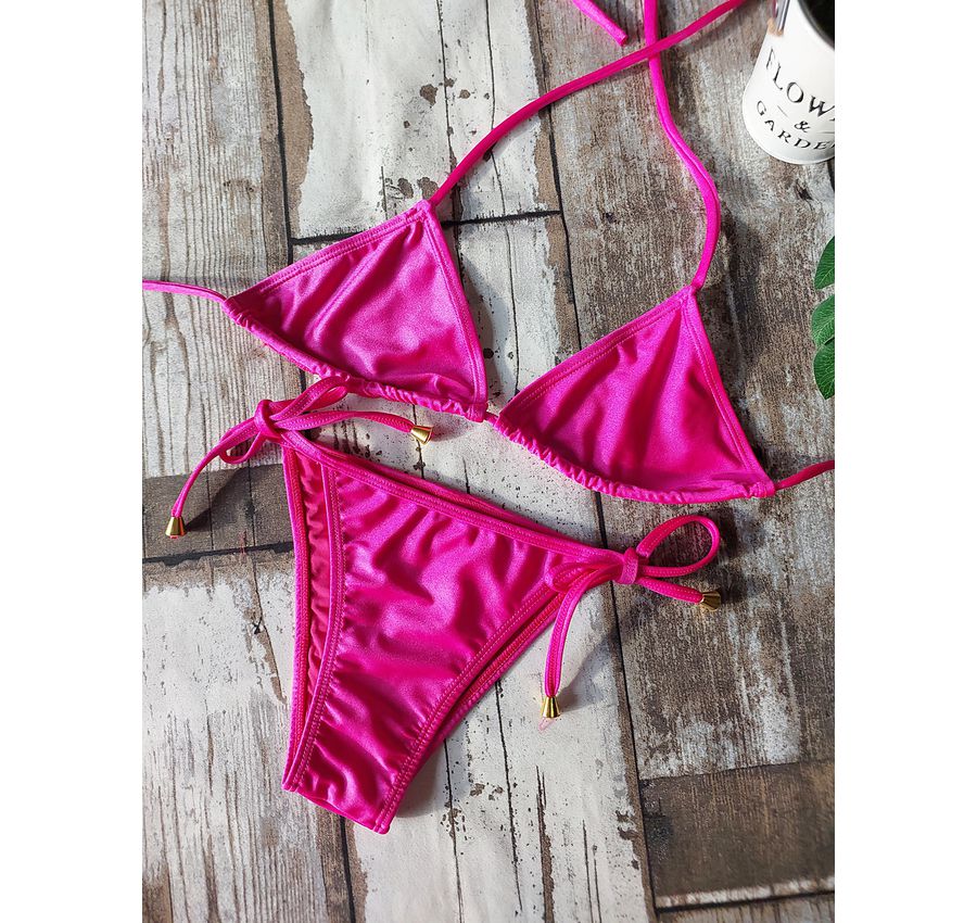 Biquini Cortininha Lacinho Pink Brilho ref bs 473