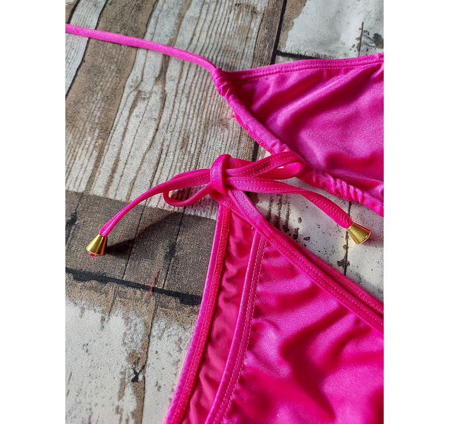 Biquini Cortininha Lacinho Pink Brilho ref bs 473