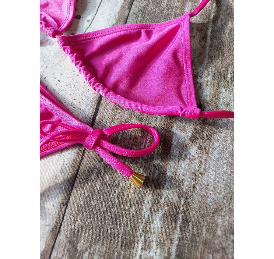 Biquini Cortininha Lacinho Pink Brilho ref bs 473