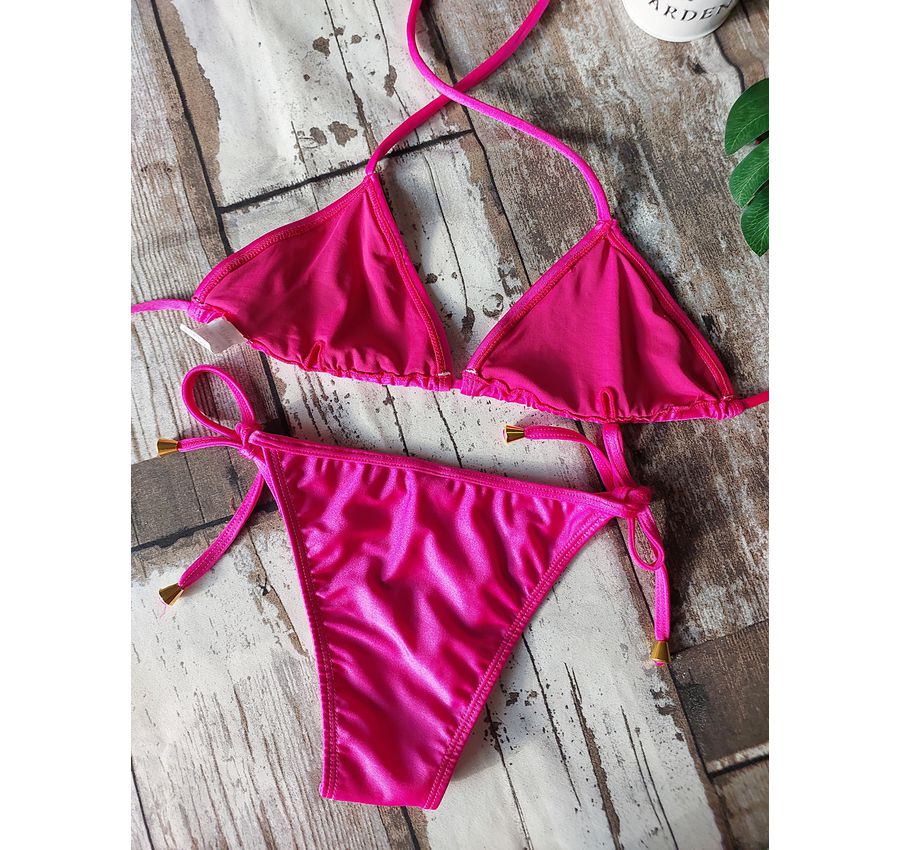 Biquini Cortininha Lacinho Pink Brilho ref bs 473